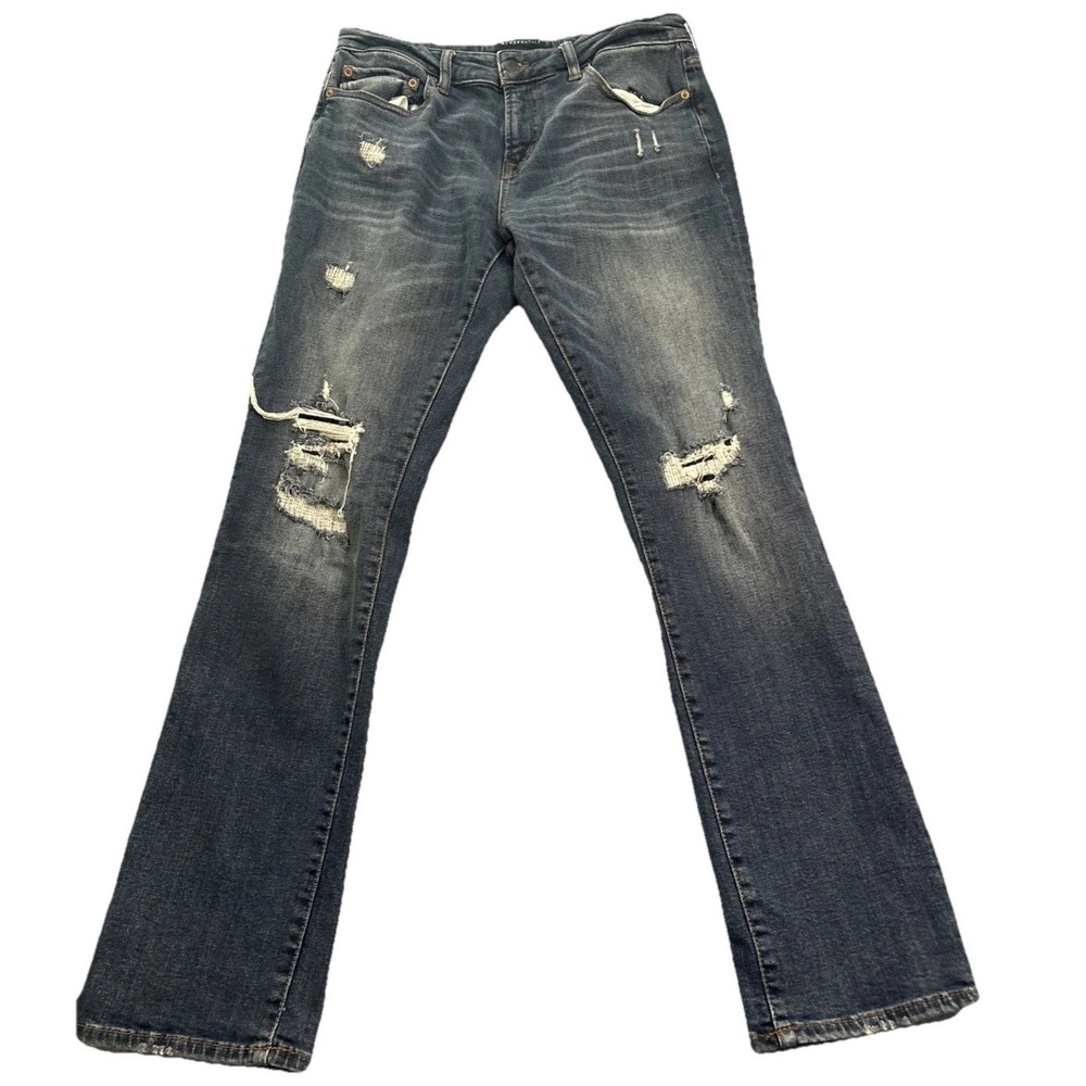 Aeropostale Slim Straight Jeans Women's Blue Excellent Distressed Ripped 31/32